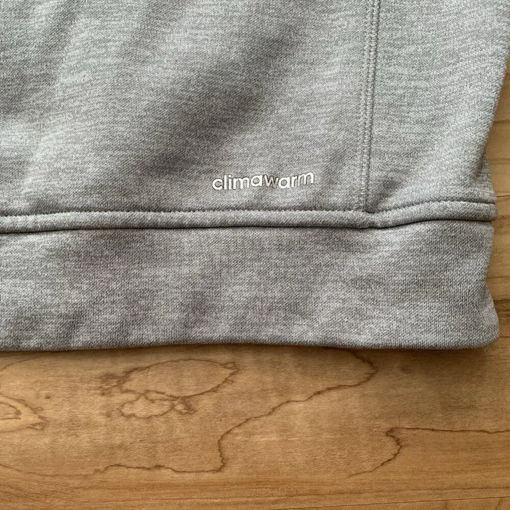 Adidas Sweatshirt Men’s Medium Gray Hoodie Pullover Climawarm Knit Fleece Logo